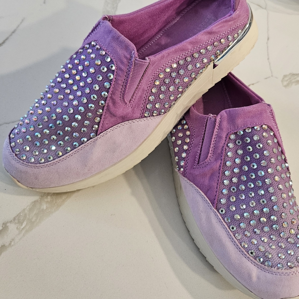 REACTION by Kenneth Cole Purple Rhinestone Slip-On Sneakers - Picture 2 of 4